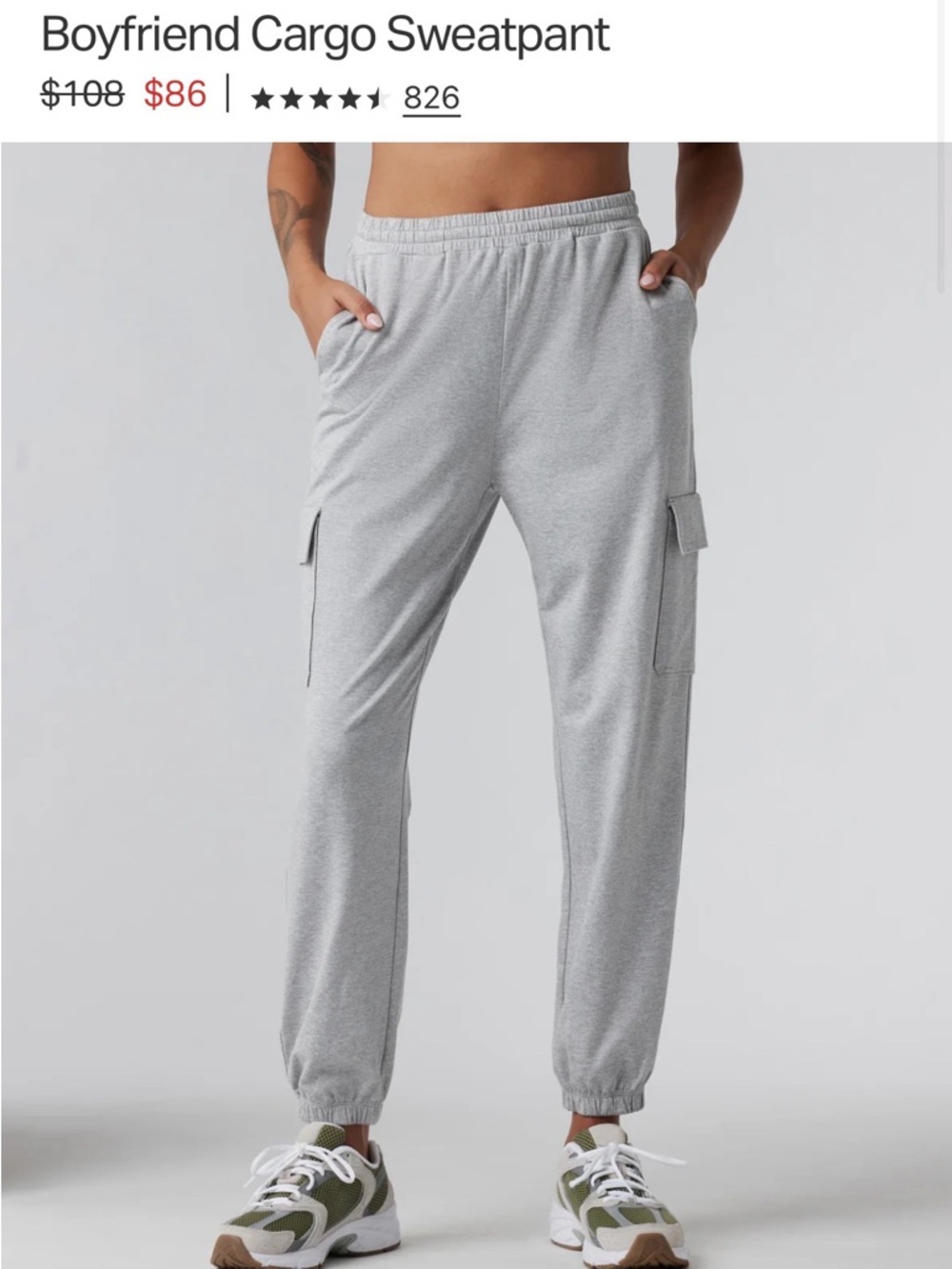 Vuori Women’s Boyfriend Cargo Sweatpant - Pale Gray Heather